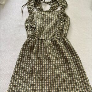 Green and Yellow Checkered Sleeveless Mini Sundress